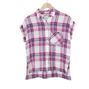 Rails Whitney Linen Plaid Shirt White Peach Fuschia XS